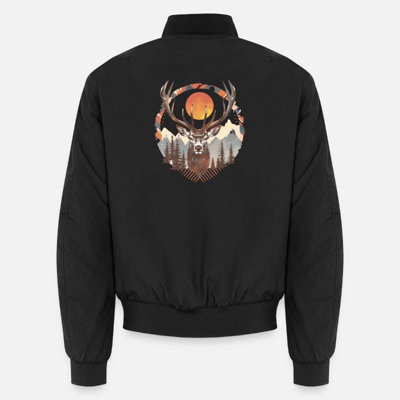 Hirsch unter der Sonne im Wald Unisex Bomberjacke