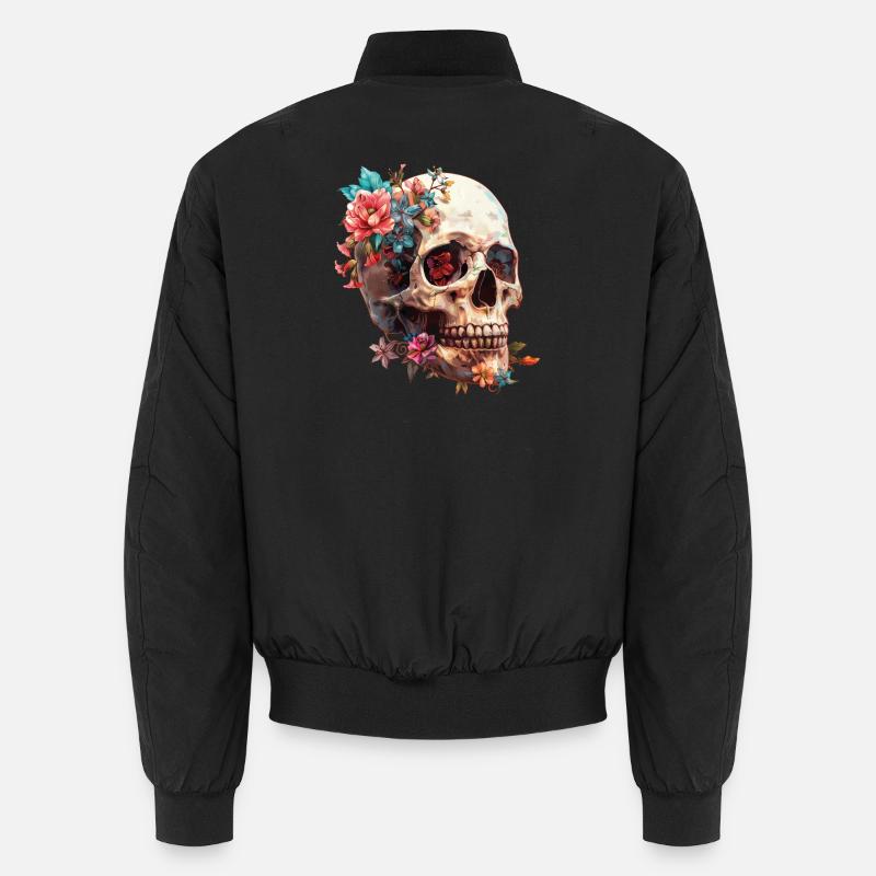 Skull, skull with flowers - Unisex Bomber Jacket - black