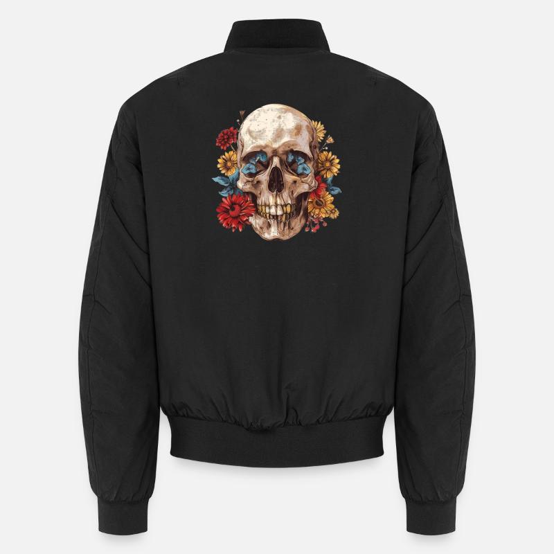 Crâne, crâne avec des fleurs - Bomber unisexe - noir