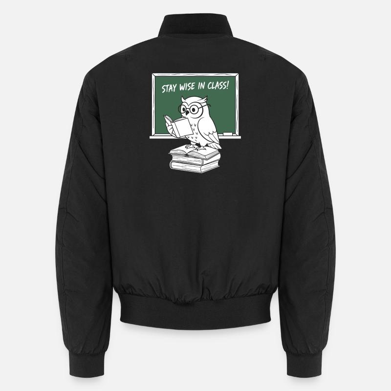 Wise owl reading in class Unisex Bomber Jacket
