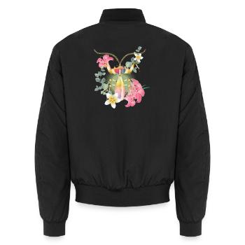 Insecte tropical avec des fleurs – motif mystique de la nature - Bomber unisexe - noir - Dos - AI Model Male 185 light (185cm)