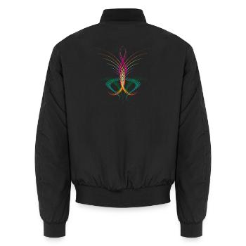 Fließendes Linienornament – abstrakte Farbenergie - Unisex Bomberjacke - Schwarz - Hinten - AI Model Male 185 light (185cm)