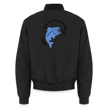 Angeln-fisch-am-haken-logo - Unisex Bomberjacke - Schwarz - Hinten - AI Model Male 185 light (185cm)