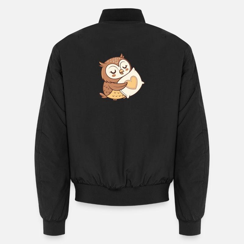 Owl Cuddle Heart - Unisex Bomber Jacket - black