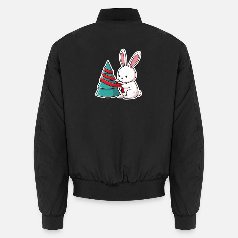 Rabbit ties tree with red ribbon Unisex Bomber Jacket