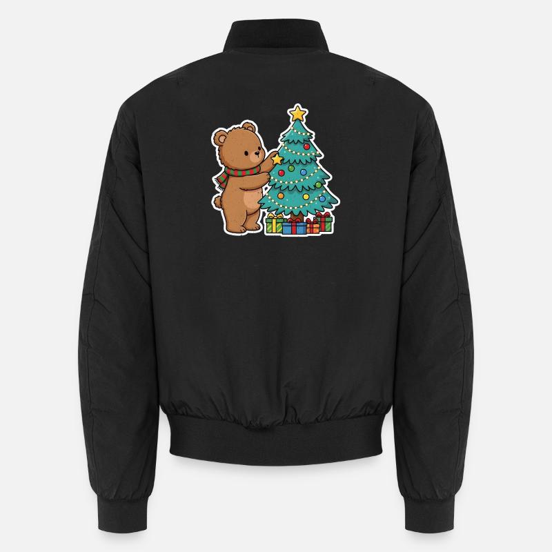 Weihnachtsbär mit Weihnachtsbaum und Geschenken - Unisex Bomberjacke - Schwarz