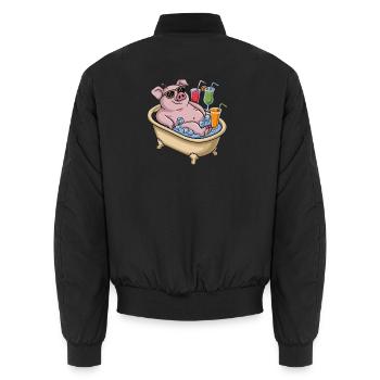Cochon relaxant dans le bain avec cocktails - Bomber unisexe - noir - Dos - AI Model Male 185 light (185cm)