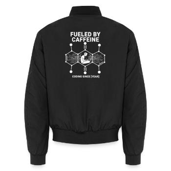 Fueled by Caffeine Coding Shirt | Programmer - Unisex Bomber Jacket - black - Back - AI Model Male 185 light (185cm)