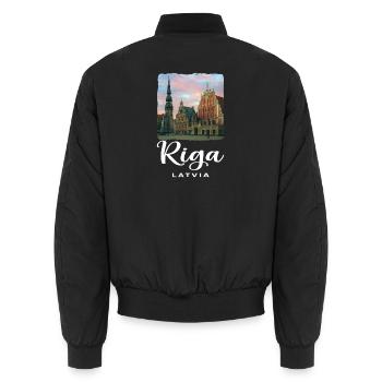 Riga, Lithuania - Unisex Bomber Jacket - black - Back - AI Model Male 185 light (185cm)