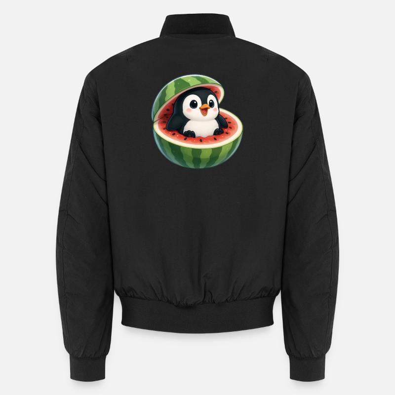 Quirky Penguin with Melon Funny Fruit Summer Unisex Bomber Jacket