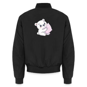 Cuddly White Bear on Starry Cushion - Unisex Bomber Jacket - black - Back - AI Model Male 185 light (185cm)