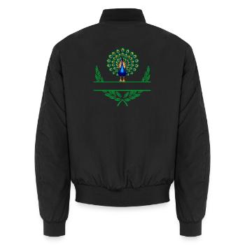Peacock Laurel Wreath with Namespace - Unisex Bomber Jacket - black - Back - AI Model Male 185 light (185cm)