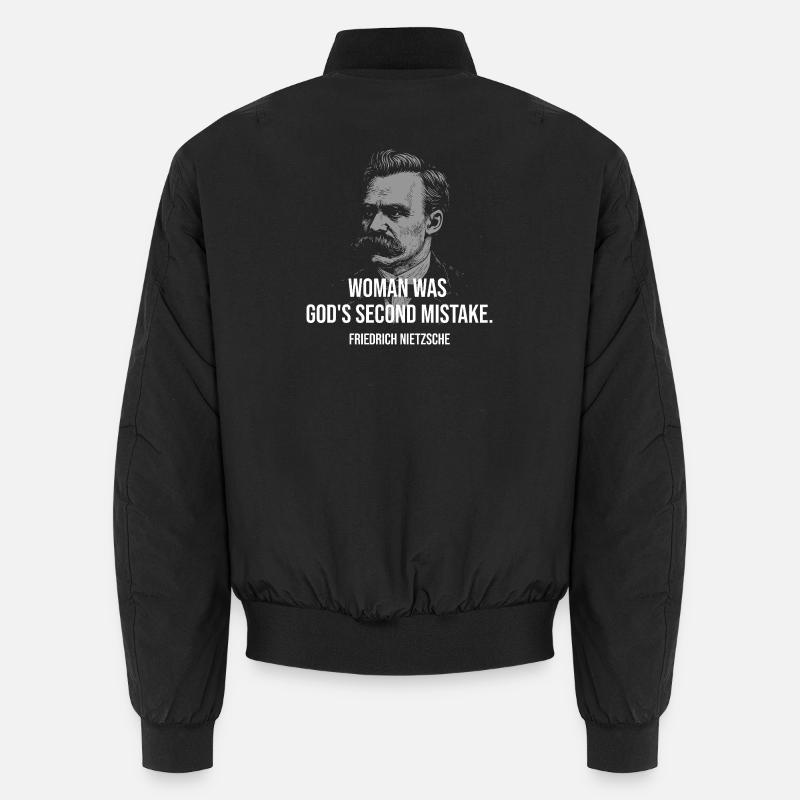 Nietzsche Portrait Bold Quote - Unisex Bomber Jacket - black