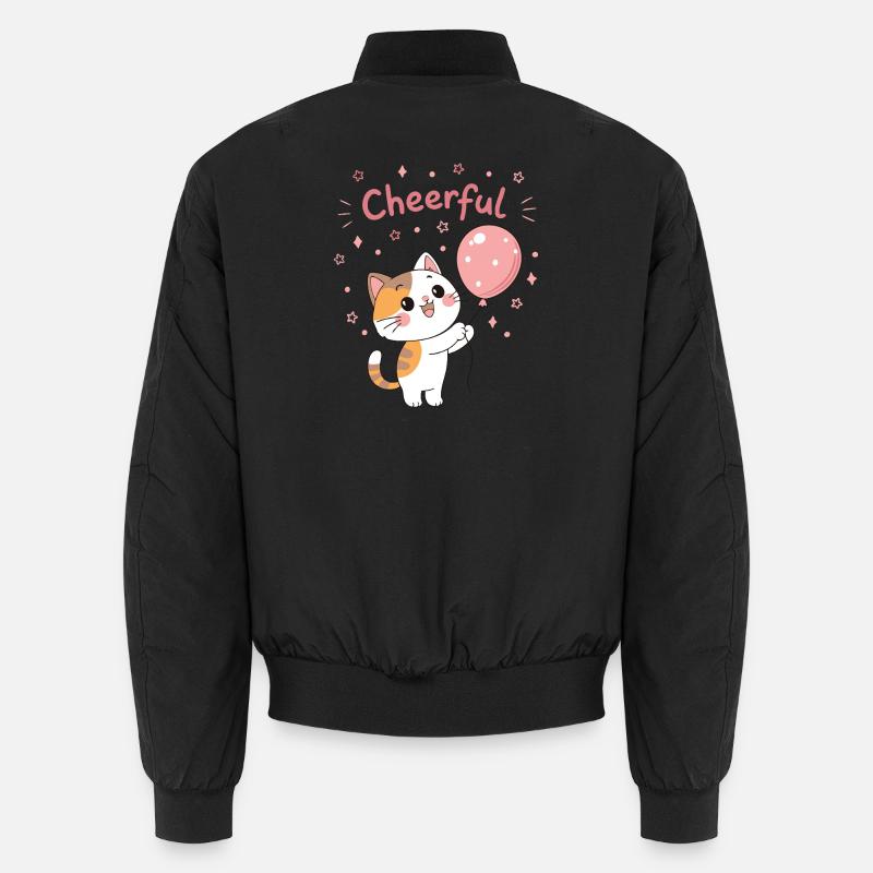 Happy Pink Balloon Kitten - Unisex Bomber Jacket - black