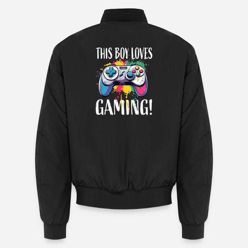 Junge liebt Gaming – bunte Controller-Splash - Unisex Bomberjacke - Schwarz