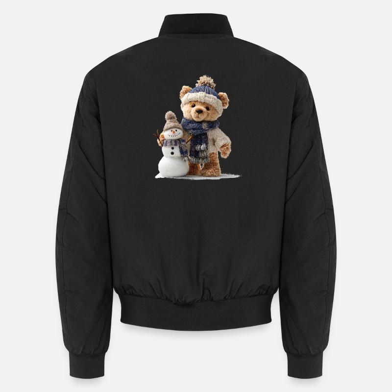 Teddybär baut einen Schneemann Unisex Bomberjacke