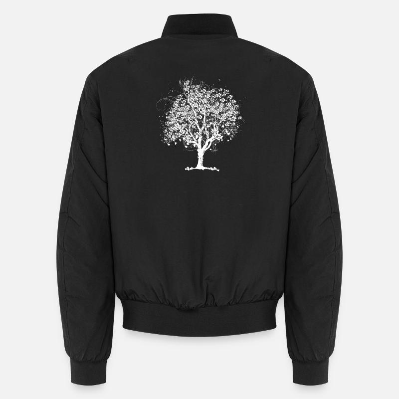 Blühender Frühlingsbaum – schwarzweißes Artwork Unisex Bomberjacke