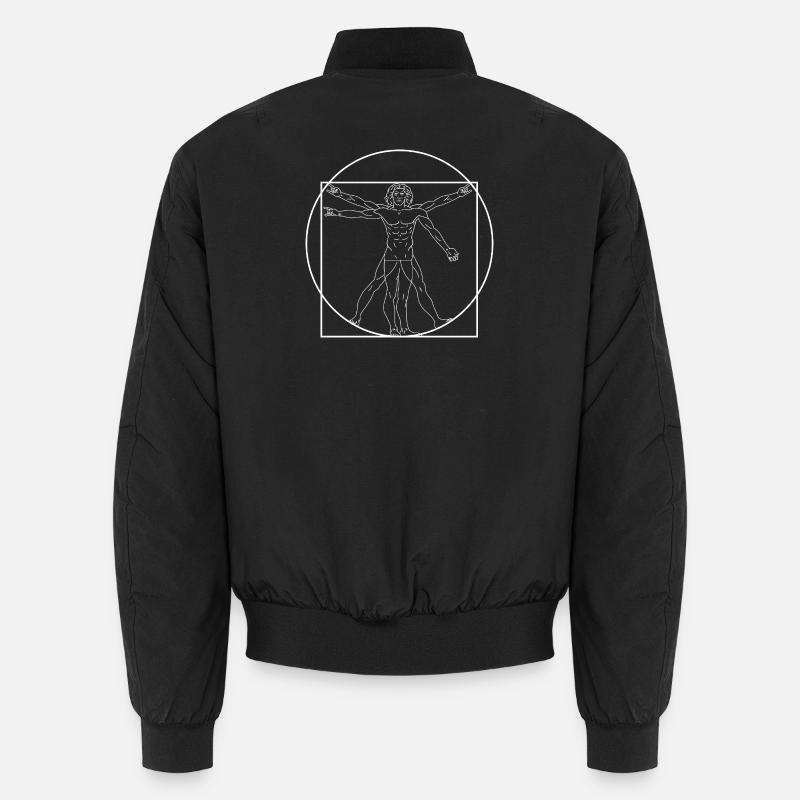Vitruvianischer Mann baut Steinhandzeichen Metalhead-Geschenk Unisex Bomberjacke
