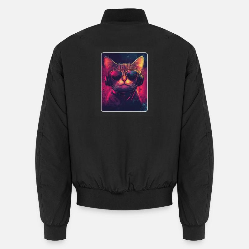 Cool DJ cat with sunglasses - Unisex Bomber Jacket - black