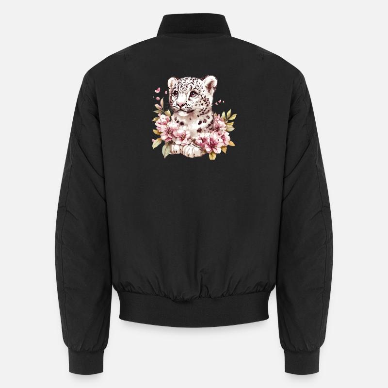 Leopard Junges mit Blütenkranz Unisex Bomberjacke