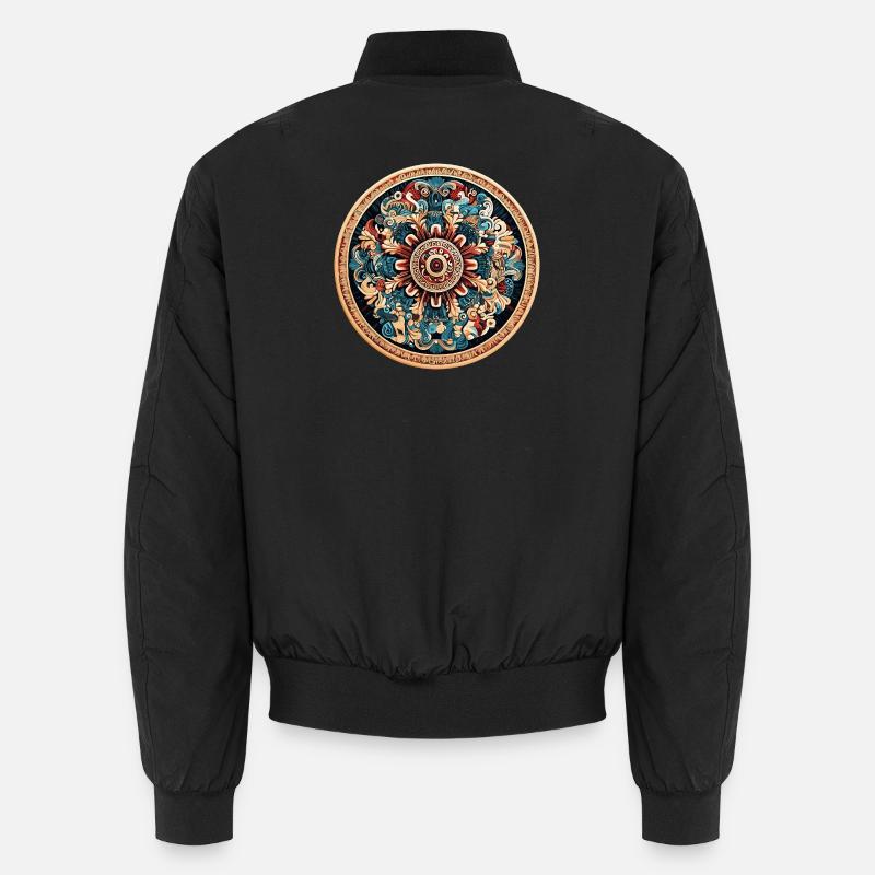Round Mandala Flower Ornament - Unisex Bomber Jacket - black