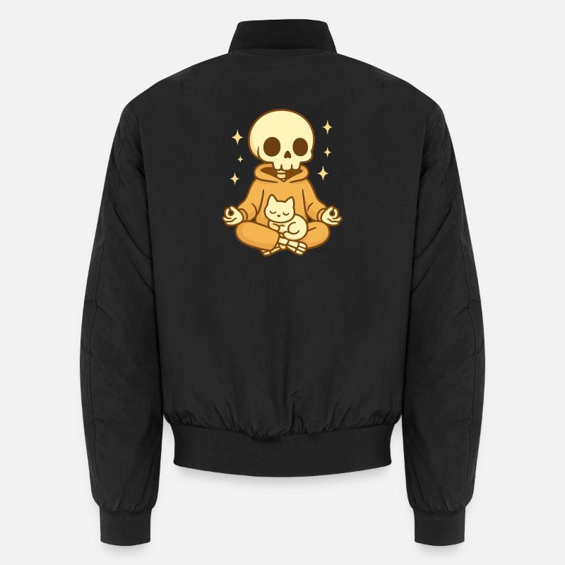 Meditation Skelett mit Katze – Cozy Cute Unisex Bomberjacke
