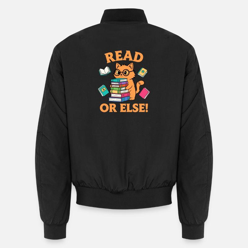 Funny Reading Cat with Books Read or Else! Unisex Bomber Jacket
