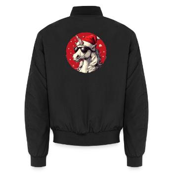 Christmas Unicorn with Sunglasses - Unisex Bomber Jacket - black - Back - AI Model Male 185 light (185cm)
