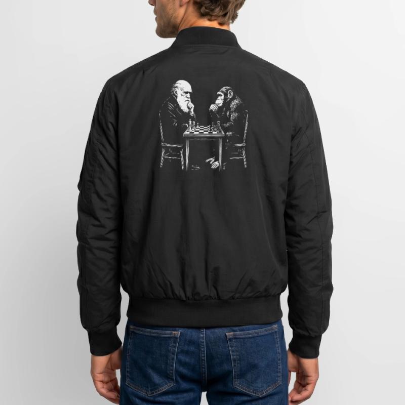 Darwin plays chess with monkey - Evolution game Unisex Bomber Jacket