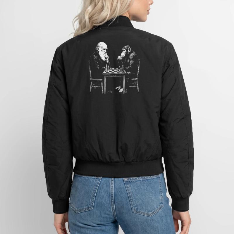 Darwin plays chess with monkey - Evolution game Unisex Bomber Jacket