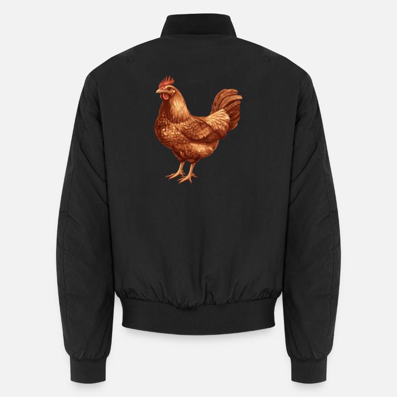 Brown Chicken Illustration - Unisex Bomber Jacket - black