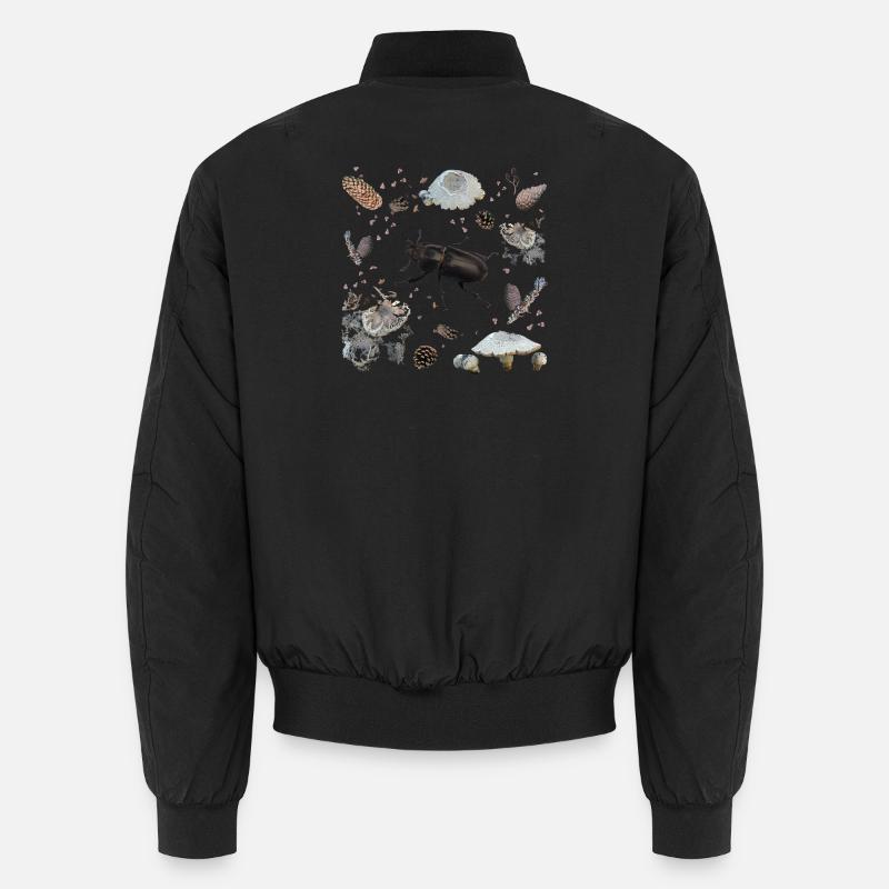 Hirschkäfer mit Tannenzapfen und Pilzen - Unisex Bomber Jacket - black