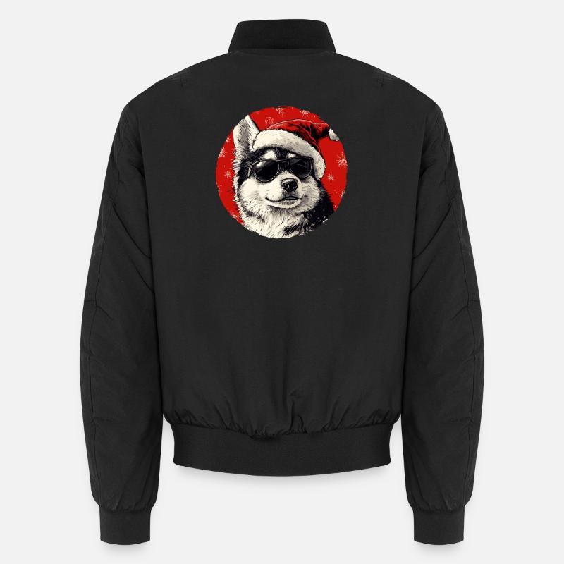 Husky Santa with sunglasses Unisex Bomber Jacket