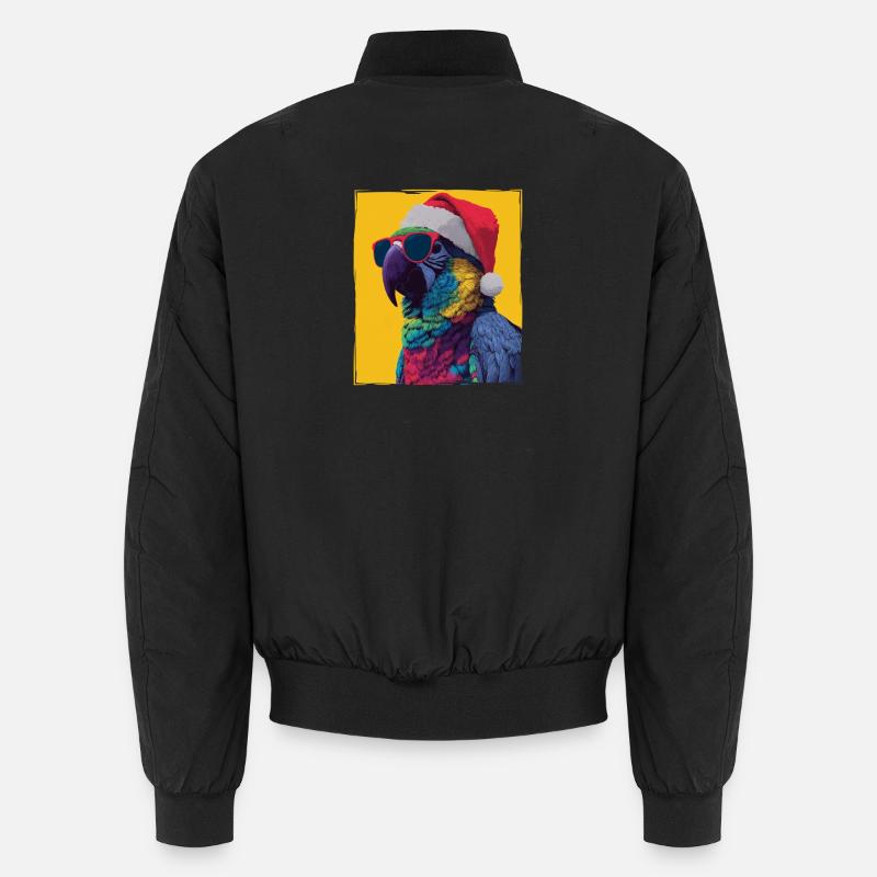 Parrot Christmas Portrait - Unisex Bomber Jacket - black
