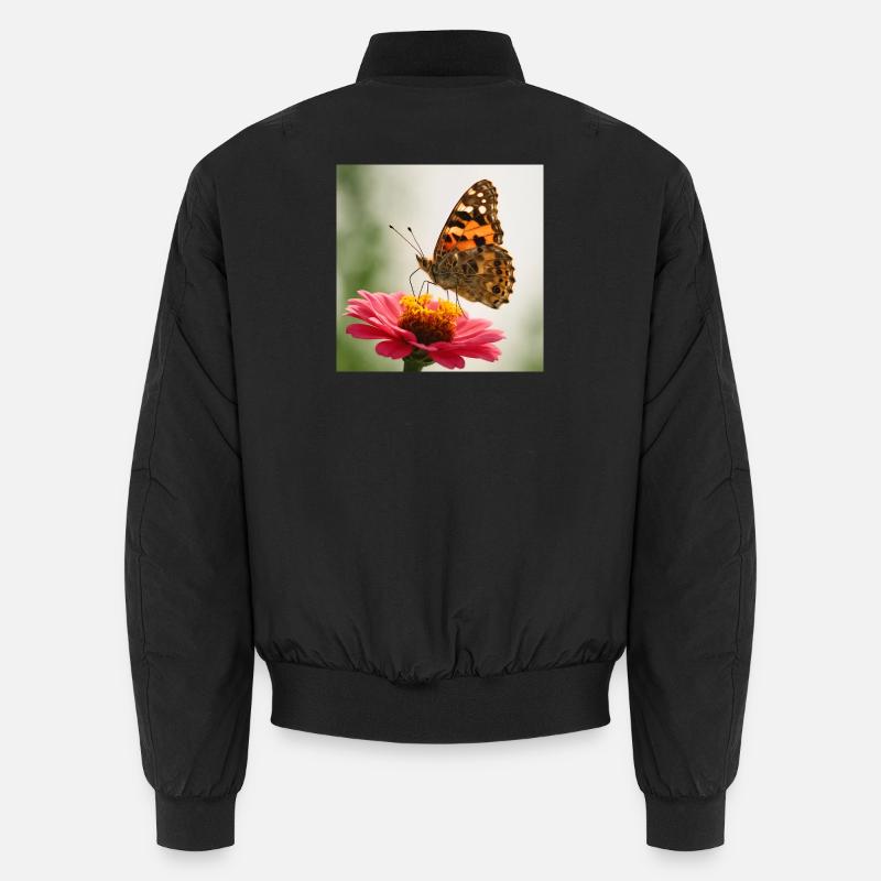 Butterfly on pink flower - Unisex Bomber Jacket - black