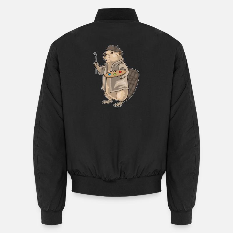 Beaver Painter Brush Painting - Unisex Bomber Jacket - black