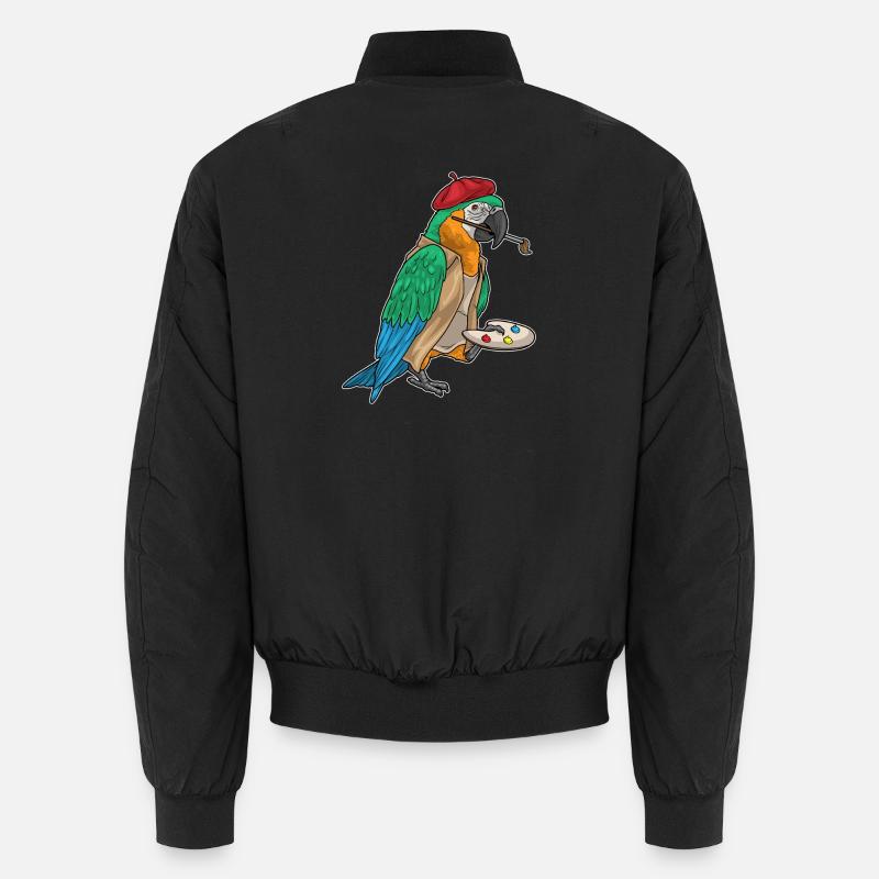 Parrot Painter Brush Painting - Unisex Bomber Jacket - black