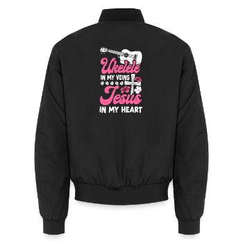 Ukulélé hawaïen Uke Jésus Foi - Bomber unisexe - noir - Dos - AI Model Male 185 light (185cm)