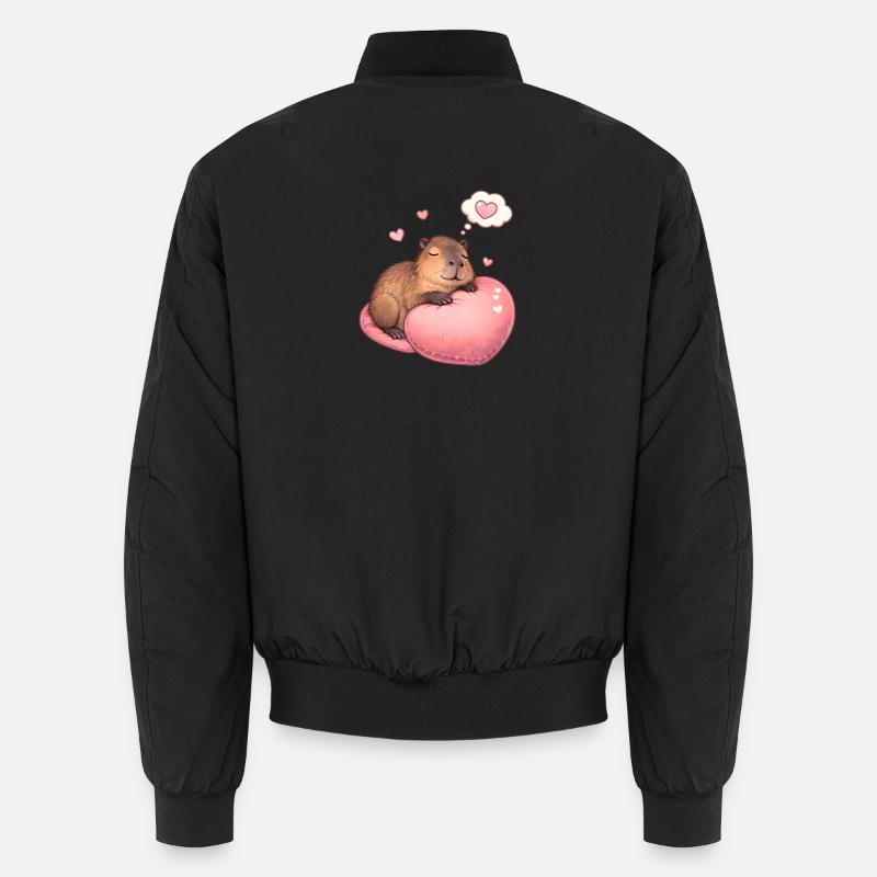Sleeping Capybara – Cozy Heart Motif - Unisex Bomber Jacket - black