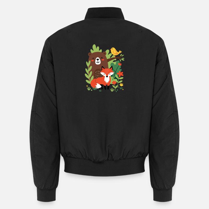 Forest Animals - Bear, Fox & Bird Unisex Bomber Jacket