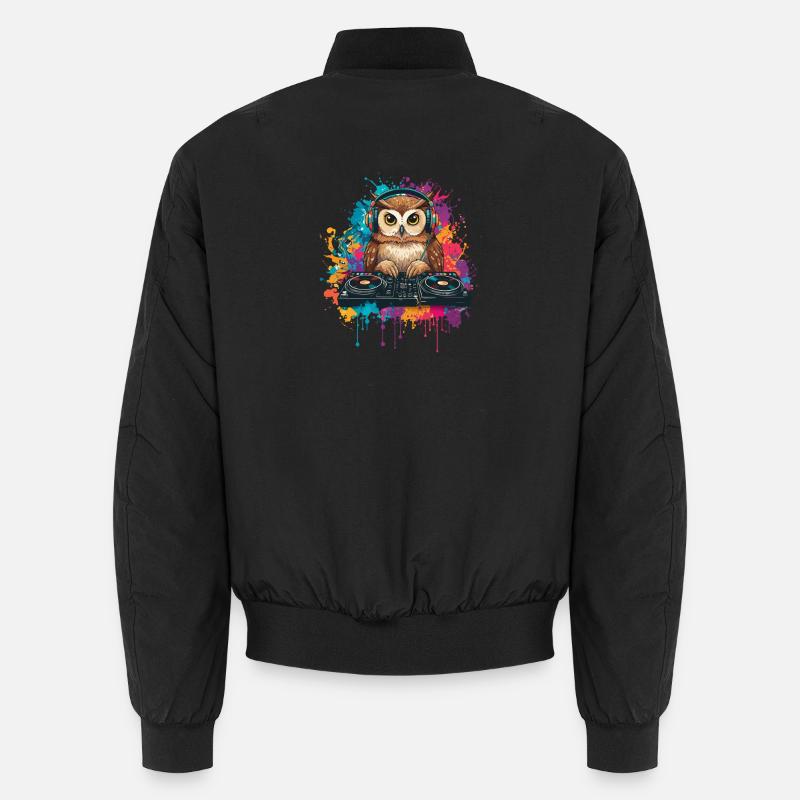 Eule am DJ Mischpult Unisex Bomberjacke