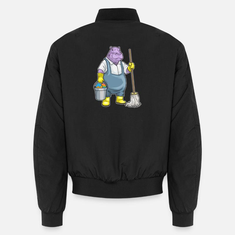 Hippopotamus Easter Cleaning - Unisex Bomber Jacket - black