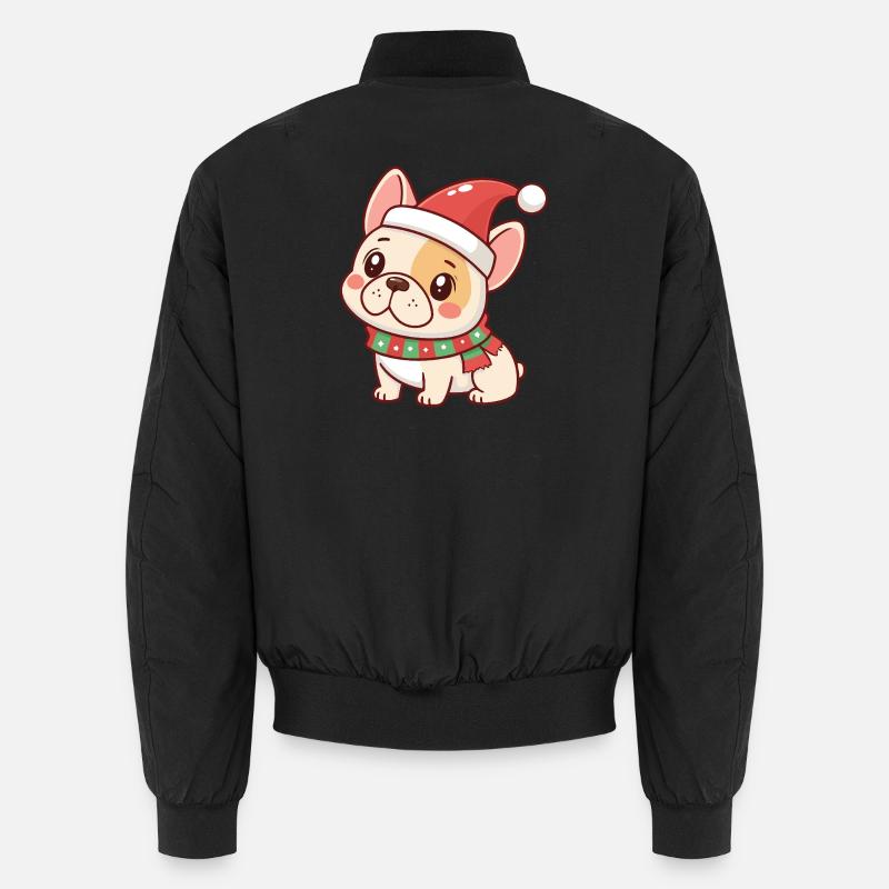 Christmas Puppy in Red Hat - Unisex Bomber Jacket - black