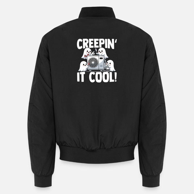 Spooky HVAC Ghost Gift Air Conditioning Technician Unisex Bomber Jacket