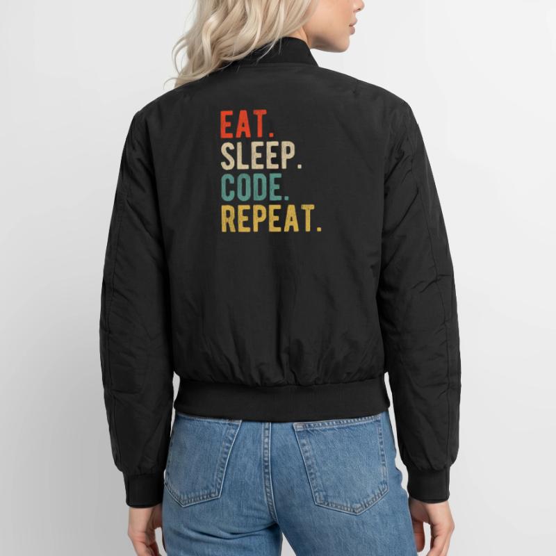Eat Sleep Code Repeat Programmierer Nerd Retro Unisex Bomberjacke