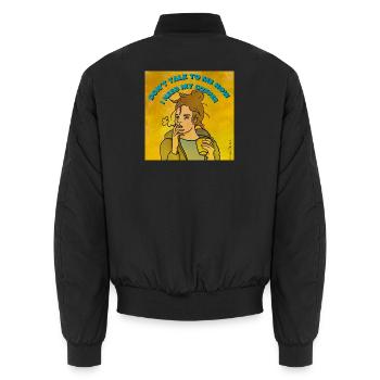 Sprich nicht mit mir, ich brauche meinen Kaffee. - Unisex Bomberjacke - Schwarz - Hinten - AI Model Male 185 light (185cm)