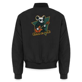 Maus mit Gitarre Cooles Cartoon - Unisex Bomberjacke - Schwarz - Hinten - AI Model Male 185 light (185cm)