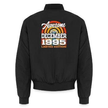 December 1995 Vintage Vintage Retro Birthday - Unisex Bomber Jacket - black - Back - AI Model Male 185 light (185cm)