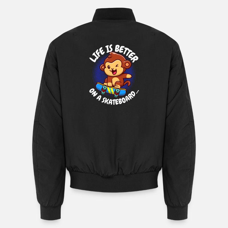 Life Is Better Skateboard Monkey Monkey Unisex Bomber Jacket