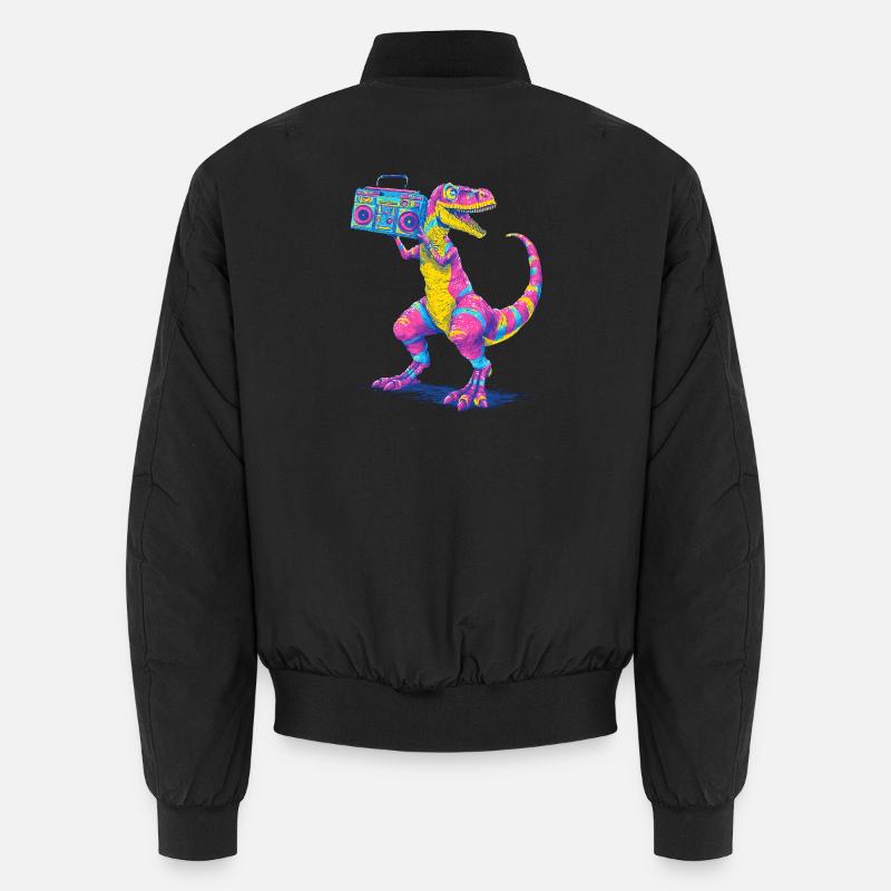 T-Rex mit Ghettoblaster im 90er Neon Stil Unisex Bomberjacke